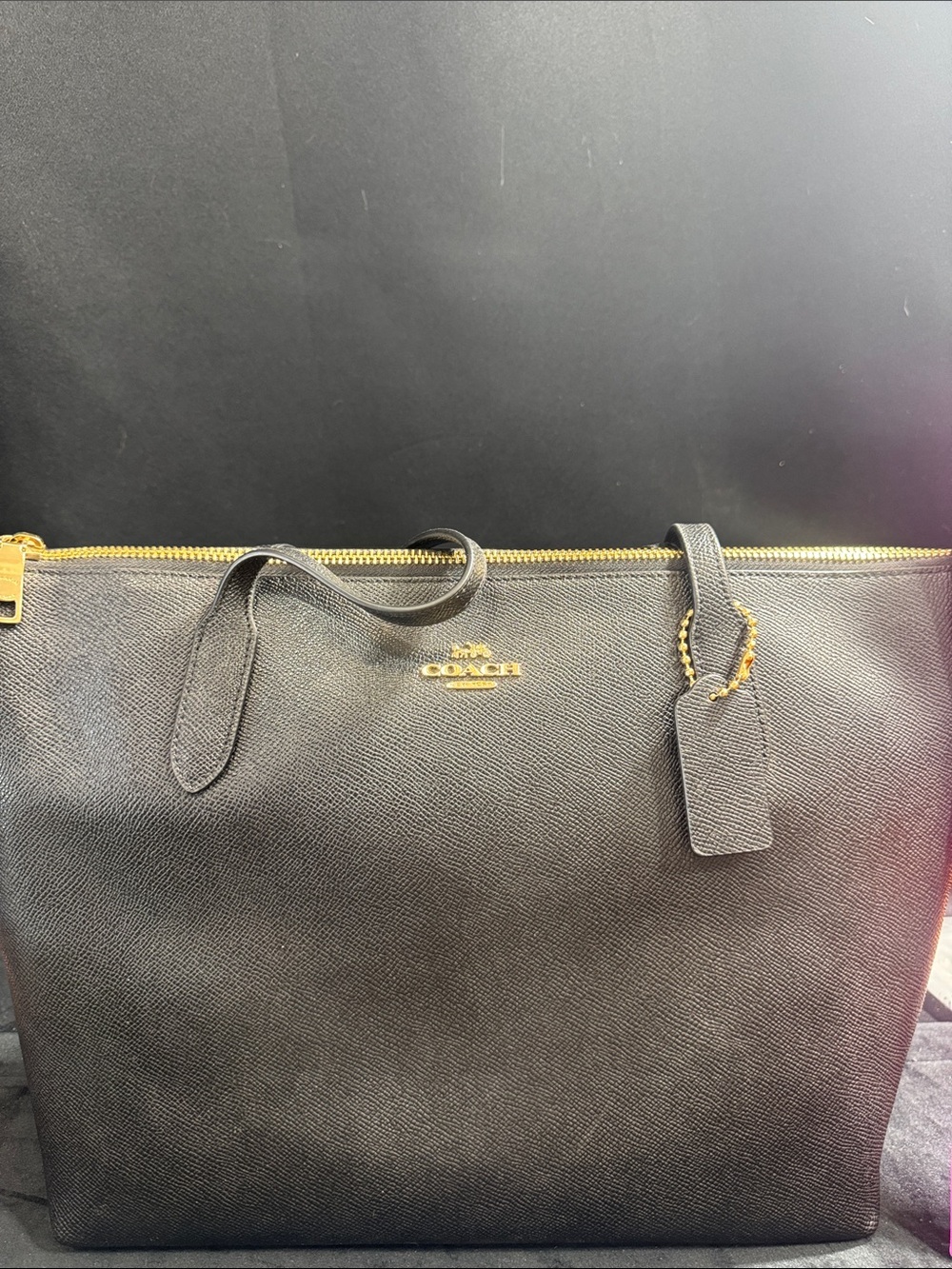 Coach Black Leather Tote with Gold Hardware